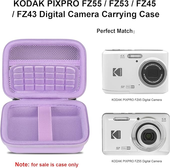 Elonbo Camera Carrying Case for KODAK PIXPRO FZ55 / FZ53 / FZ45 / FZ43 16MP Digital Camera, Vlogging Camera Storage Holder Travel Bag, Mesh Bag Fits Batteries, Cable, Memory Card, Card Reader,Purple