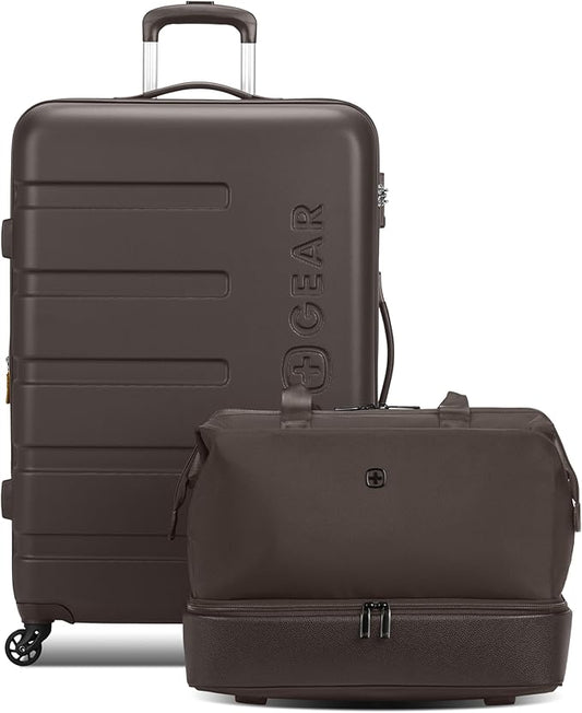 SwissGear 7366 Signature Hardside Expandable Luggage with Spinner Wheels and TSA Lock, Weekender Tote, Chocolate, 2-Piece Set (Weekender/27)