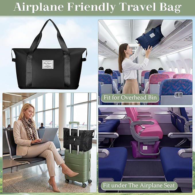 9 Pack Expandable Travel Bags Bulk, Foldable Duffel Bag for Travel Waterproof Shoulder Weekender Overnight Totes with Wet Pocket Sports Gym Totes Airport Carry on Luggage for Women Men