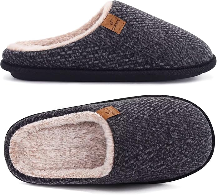 COFACE Mens Cozy Memory Foam Scuff Slippers Casual Slip On Warm House Shoes Indoor/Outdoor Sandal Slippers With Arch Support Rubber Sole Size 7-15