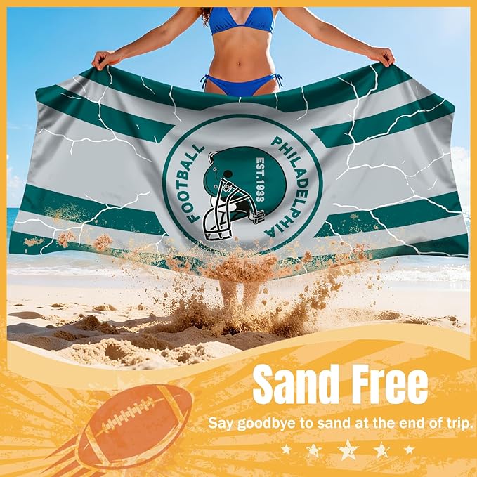 Football Fan Thin Lightweight Microfiber Beach Towel Themed Large Sand Free Oversized Portable Towels Men Women Gear Eagles Team Boyfriend Father Birthday Valentines Anniversary Gag Cool Nice Gift