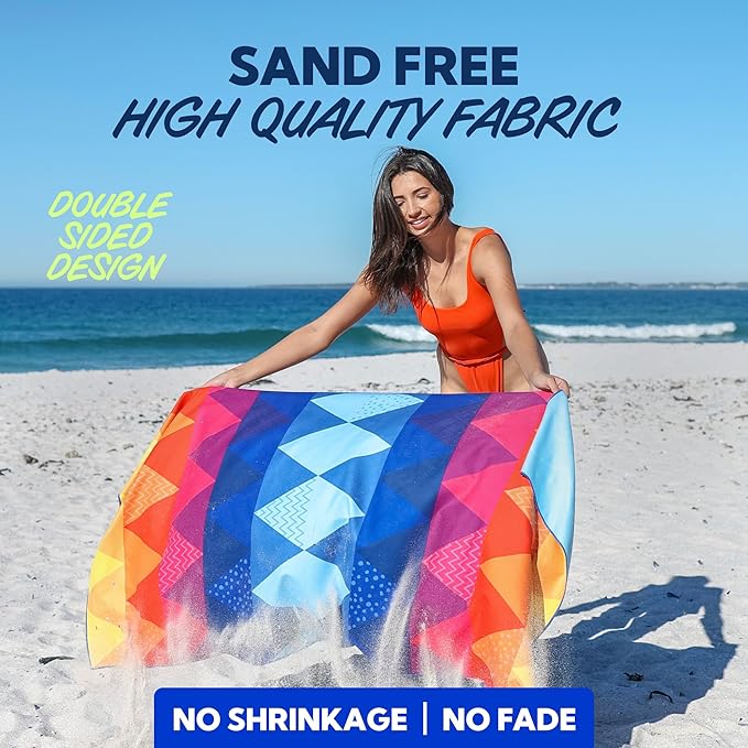 SUN NINJA Quick Dry Towel - Microfiber Beach Towel - Lightweight & Compact for Beach, Travel, Pool, Yoga, Camping - 63x32 inch XL, Large Absorbent, Sand Free Swim Towels for Adults & Kids (Pack of 2)