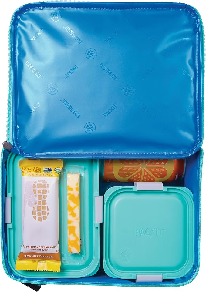 PackIt Freezable Classic Lunch Box, Retro Wave, Built with EcoFreeze Technology, Collapsible, Reusable, Zip Closure With Zip Front Pocket and Buckle Handle, Designed for Fresh Lunch On the Go