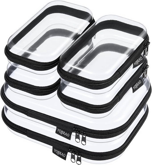 6 Pack Clear Hard Shell Zipper Case, Hard Plastic Organizer Pouches for Travel, Small Items, Makeup, Electronics & Art Supplies - Crush-Resistant & Waterproof Storage (Black)