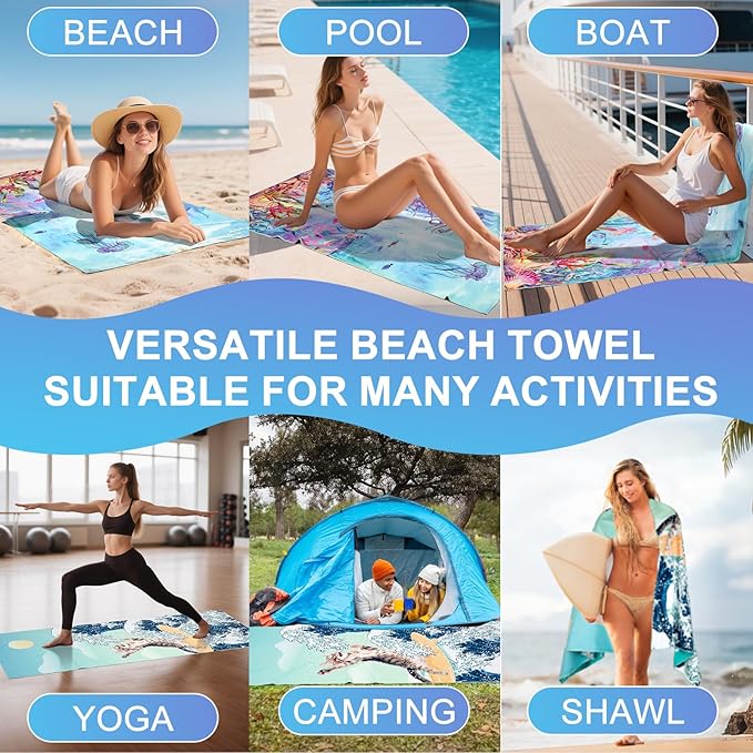 Beach Towel Oversized 2 Pack Extra Large Beach Towels 72"x32" Quick Dry Absorbent Sand Free Thin Lightweight Beach Towel for Kids Men Women Camping Towel, Gym, Hiking, Pool, Bath, Yoga,Travel Vacation