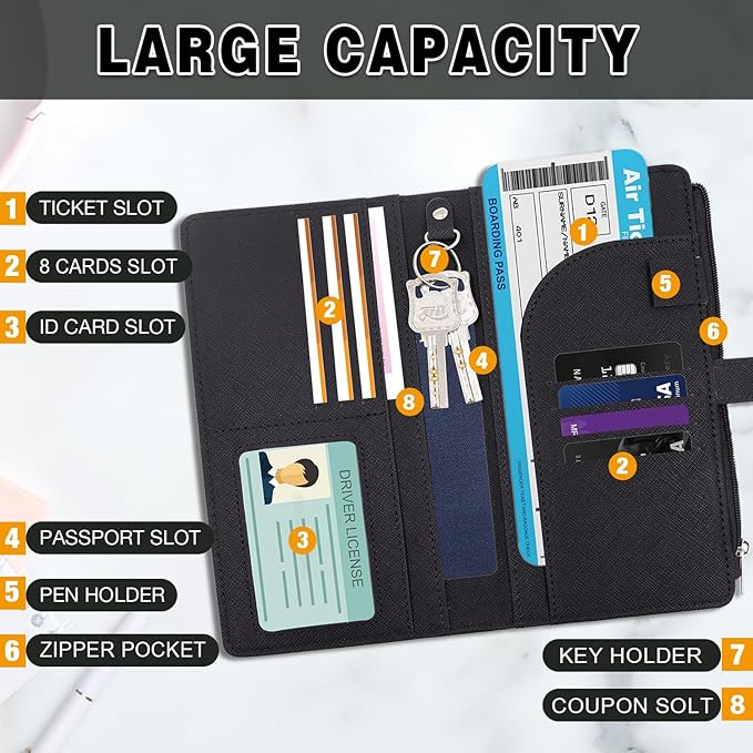 Deziliao Passport Wallet for Men and Women, Mulit-purpose RFID Blocking Passport Holder Travel Wallet, Passport and Vaccine Card Holder Combo, Travel Essentials Passport Cover Case（Black）