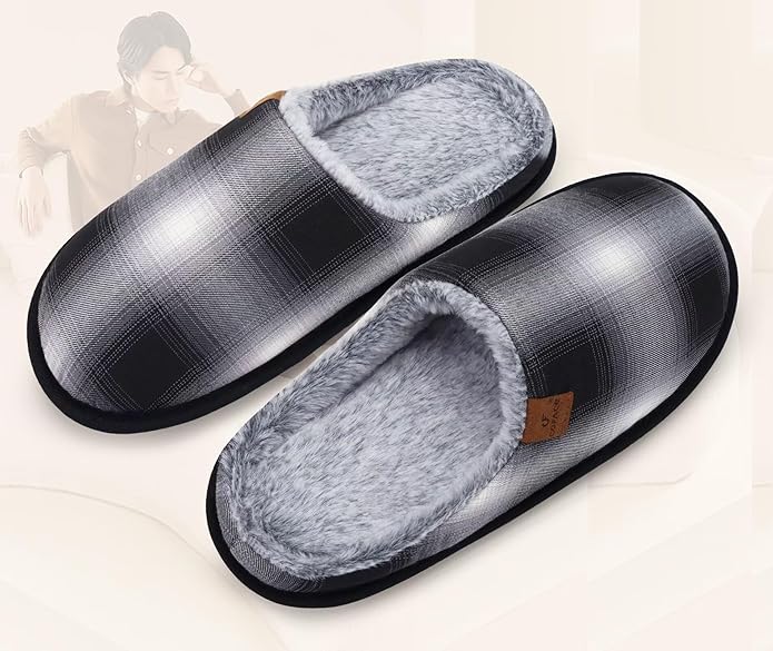 COFACE Mens Cozy Memory Foam Scuff Slippers Casual Slip On Warm House Shoes Indoor/Outdoor Sandal Slippers With Arch Support Rubber Sole Size 7-15