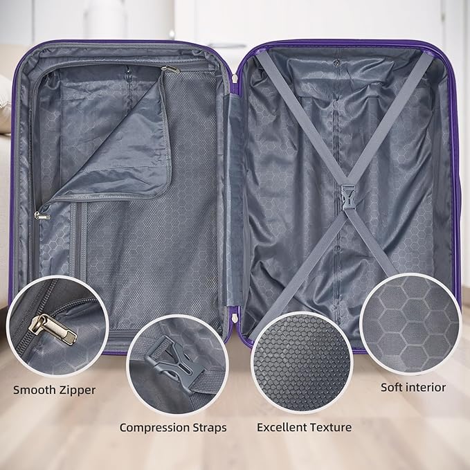 LARVENDER Luggage Sets 5 Piece Hardside Expandable Suitcase with Wheels Lock,PC+ABS Hardside Lightweight Rolling Suitcase for Women and Men,Midnight Berry