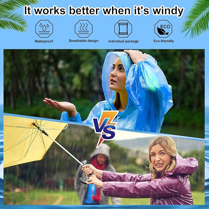 Handepo 200 Pcs Adults Rain Ponchos Bulk Disposable Rain Ponchos with Hood Emergency Disposable Raincoat for Adults Homeless