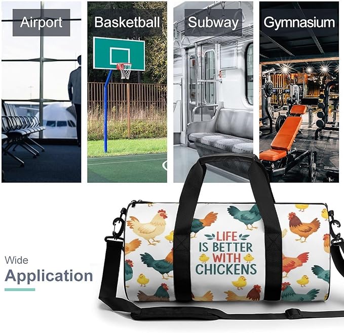 Weekender Carry on Beach Yoga Overnight Luggage Bag Life Is Better with Chicken Rooster Gym Sports Duffle Bag Dance Gymnastics Bags