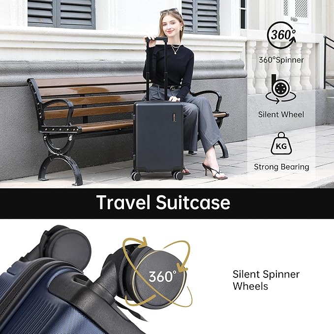 Carry on Luggage 22x14x9 Airline Approved, 20 Inch Carry-on Suitcase, Hard Shell Luggage with Spinner Wheels, Hardside Small Rolling Suitcase with TSA Lock for Travel (Blue, 20 Inch)