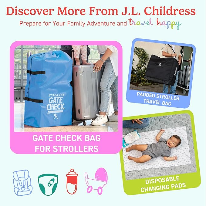 J.L. Childress Gate Check Travel Bag for Car Seats - Car Seat Travel Bag for Airplane, Includes AIRTAG Holder, Fits All Baby Carriers, Infant Carriers & Child Booster Seats - Neon Blue