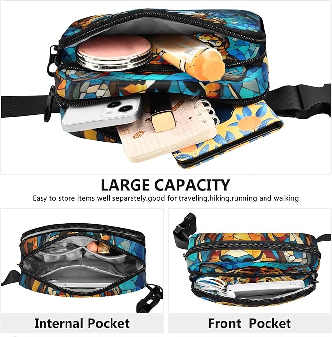 Stained Glass Printed Leopard Fanny Pack for Women Men Water Resistant Fashion Waist Packs with Adjustable Strap Belt Bag for Travel Workout Jogging Hiking 21219677