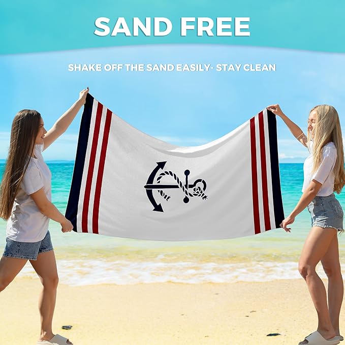 Nautical Anchor Beach Towel, Coastal Beach Nautical Oversized Bath Swim Pool Towels for Bathroom Swimming Pool Travel Camping Picnic, Boat Gifts for Boat Owners Sailors, 30x60 Inches