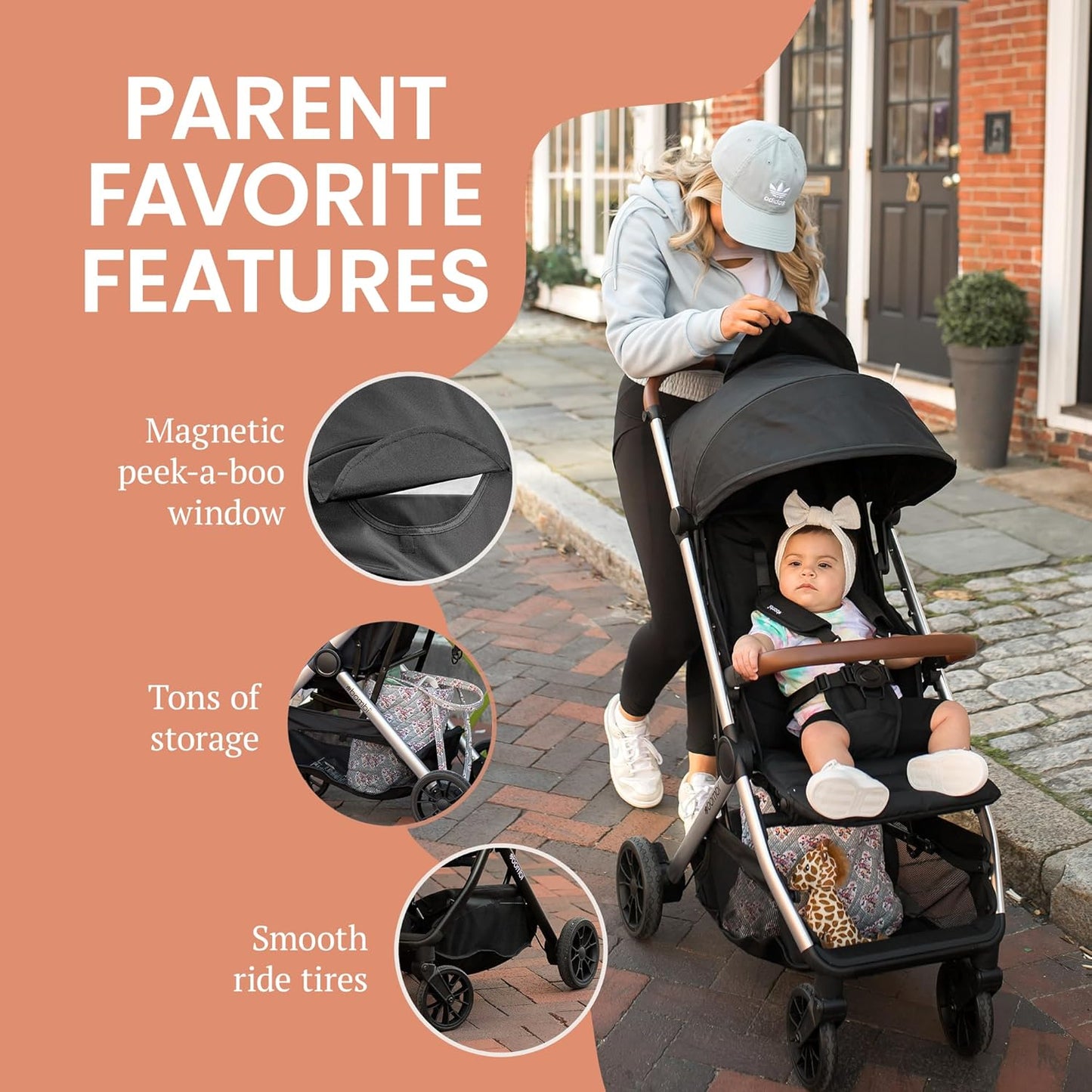 Bombi Bēbee V2 Lightweight Baby Stroller - Premium Vegan Leather, One-Hand Fold, Infinite Recline, Aircraft-Grade Aluminum Frame, XXL Canopy, and Ample Storage Umbrella Stroller - Hunter Green