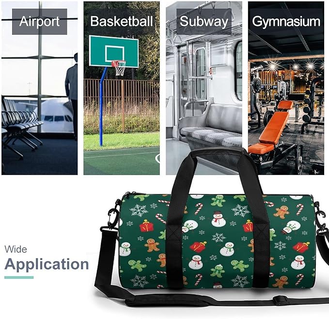 Foldable Gym Travel Bag Basketball Football Weekender Bag Carry on Beach Yoga Overnight Luggage Bags (Christmas Gingerbread Green)