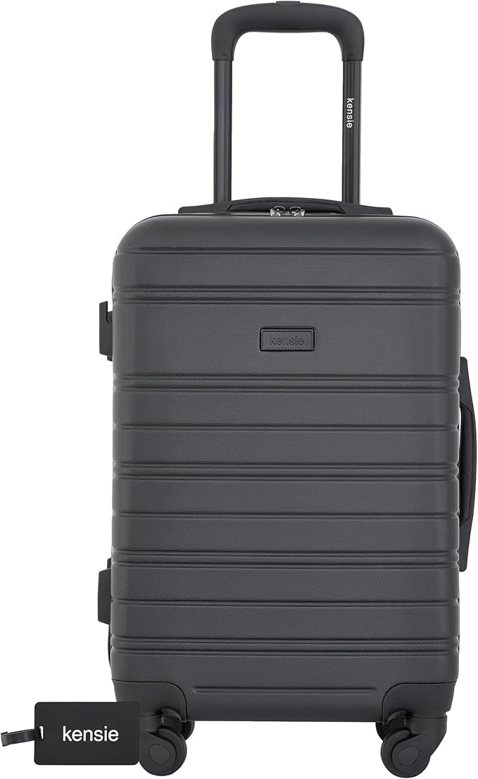kensie 22" Peonies Hardside Carry-On Luggage with ID Tag, Black