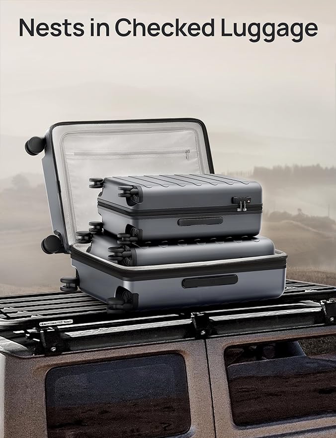 NINETYGO Luggage Sets 2 Piece, Carry On Luggage Airline Approved, Large Checked Luggage with Smooth Spinner Wheels, Expandable, Hard Shell PC Suitcase Sets, TSA Approved, 20in/28in (Grey, Rhine Max)