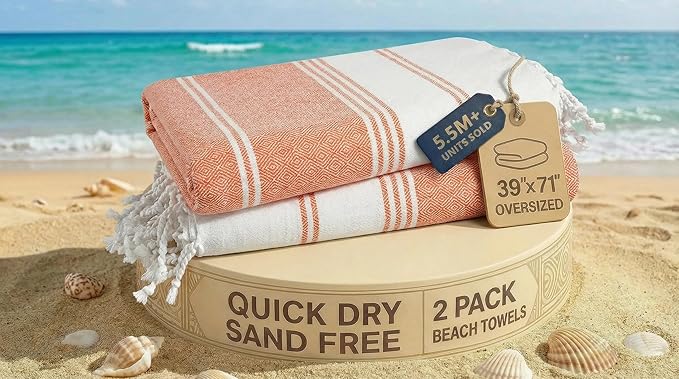 LANE LINEN Turkish Beach Towel 2 Pack, Oversized Beach Towel 39"x71", Beach Essentials for Women, Large Pool Towel, Absorbent & Quick Dry, Sand Free Beach Towel - Bird of Paradise