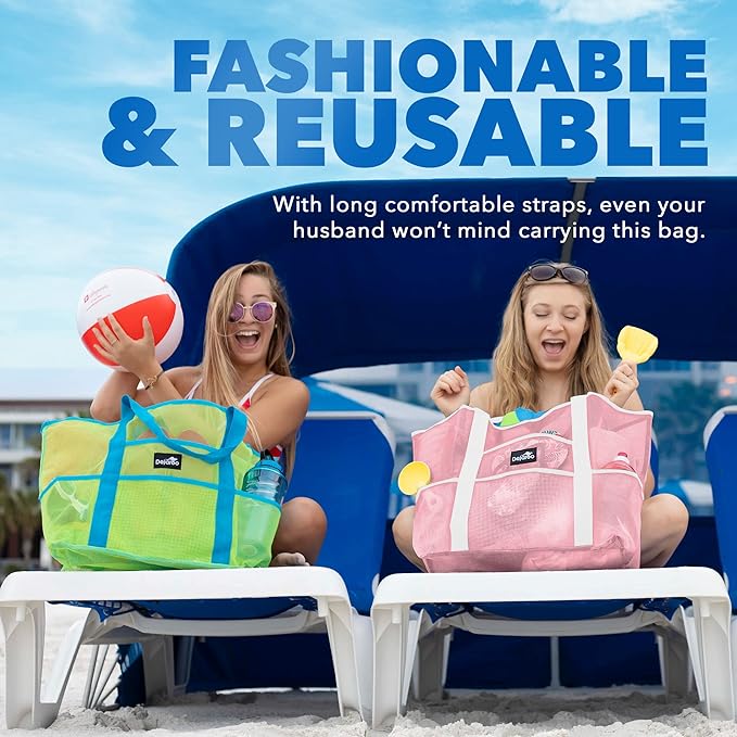 Dejaroo Mesh Sand Free Bag - Strong Lightweight Bag For Beach & Vacation Essentials. Tons of Storage!