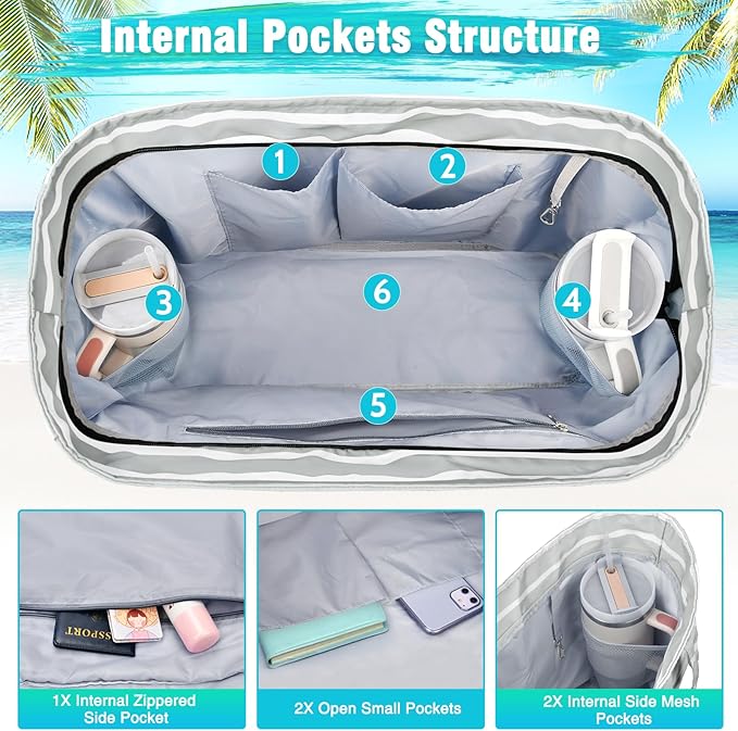 HUANLANG Extra Large Beach Bag Waterproof Beach Totes Bags for Women Men,Pool Bag with Zipper Wet Pocket
