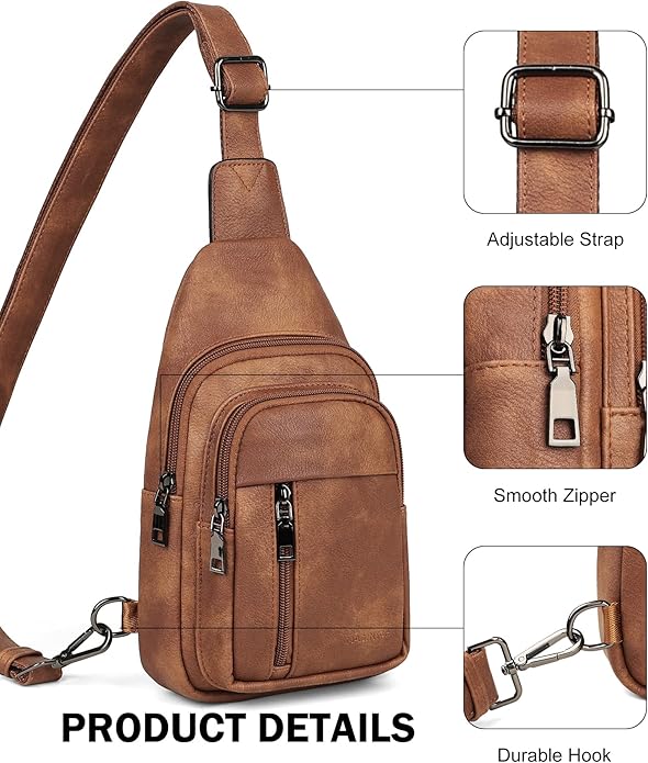 MASINTOR Sling Bag for Women - Crossbody Bags Fanny Pack with Vegan Leather - Adjustable Sling Backack for Travel