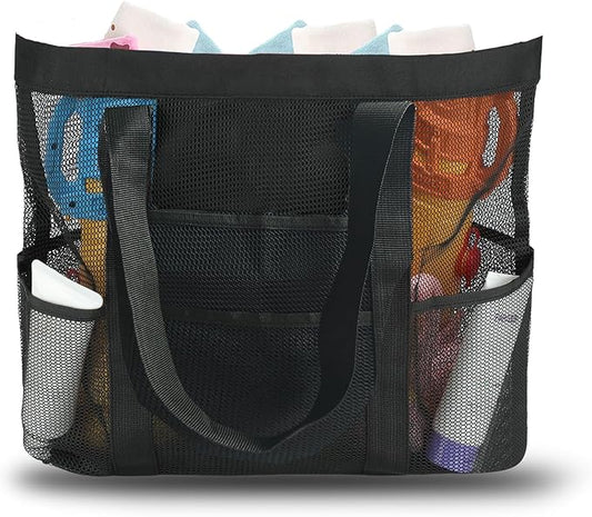 Large Mesh Beach Bag, Beach Tote Bags with 9 Pocket for Family