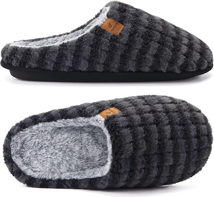 COFACE Mens Cozy Memory Foam Scuff Slippers Casual Slip On Warm House Shoes Indoor/Outdoor Sandal Slippers With Arch Support Rubber Sole Size 7-15