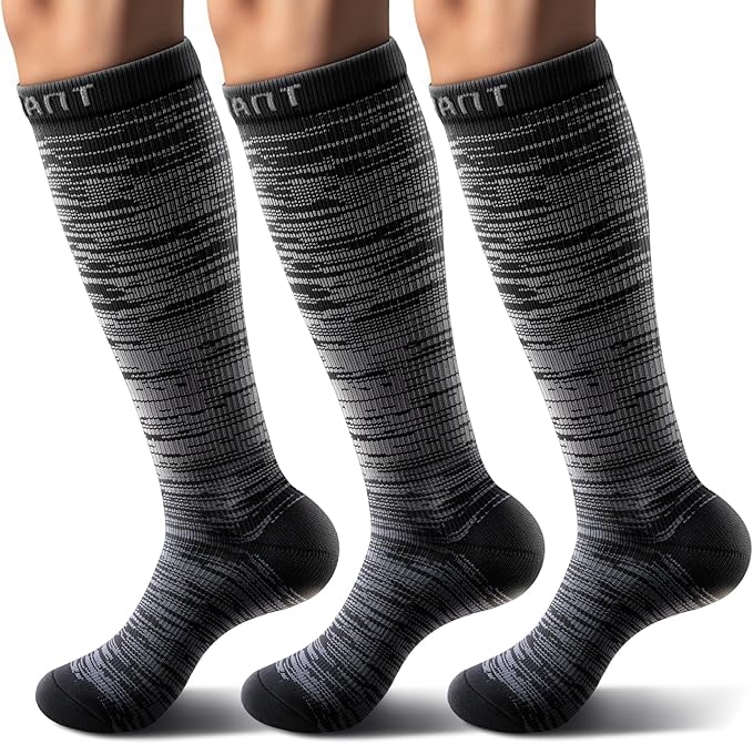 BULLIANT Men Compression Socks 3Pairs-Knee High Socks 15-20 Pressure Unise- Cushioned Sole Extra Wicking