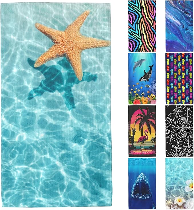 Starfish Microfiber Beach Towels,Starfish on Summer Beach in Sea Water Oversized Absorbent Bath Towels,Soft Quick Dry Thin Camping Towel for Adults Women Men,29.5"×59"