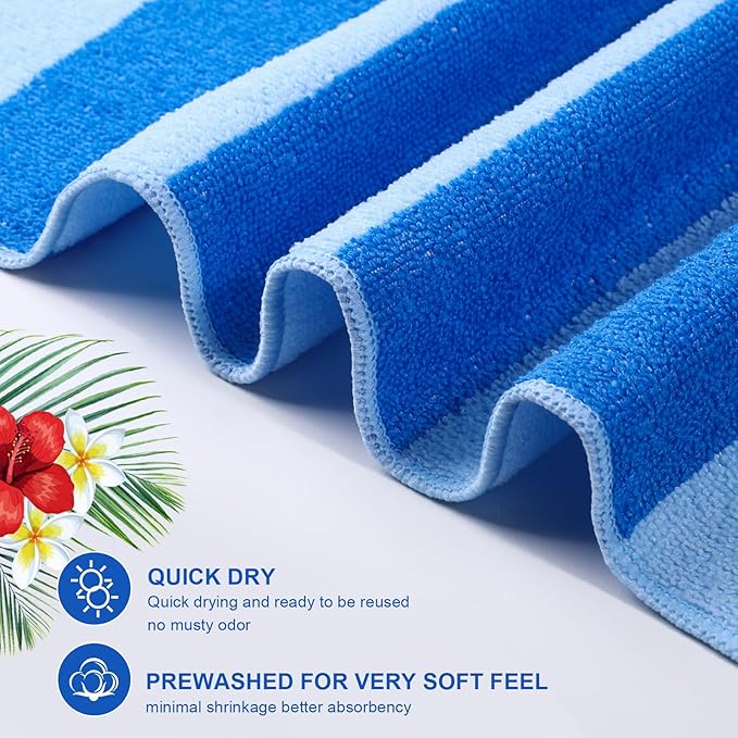 Peryiter 6 Pcs Oversized Microfiber Beach Towels 59 x 28 Inch Large Quick Dry Pool Towels Absorbent Camping Travel Blanket Set for Women Men Bath Beach(Fresh Stripe,28 x 59 Inch,Mixed Color)