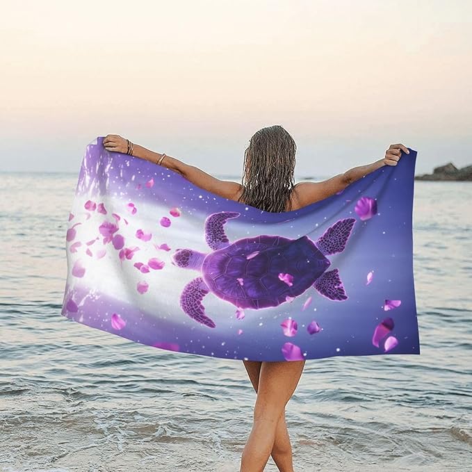 Sea Turtle Flower Oversized Sand Free Beach Towel – 71"X32" Lightweight Quick Dry Microfiber Terry Towel For Travel, Swimming, Pool, And Camping, Absorbent And Compact Beach Essential For Women Men