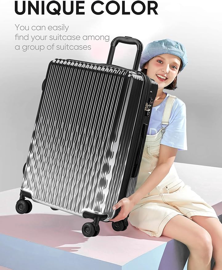 Checked 22 inch Carry on Luggage, ABS+PC Hardshell Suitcase Lightweight Large Travel Luggage with Spinner Wheels & TSA Lock