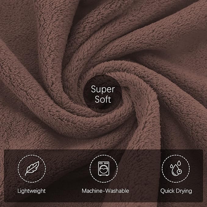 TENSTARS Luxury Silk Hemming Towel Set - Light Thin Quick Drying - 2 Bath Towels 2 Hand Towels 2 Washcloths - Ultra Soft Microfiber Towel for Bath Fitness, Sports, Yoga, Travel (Wood Brown 6 Pieces)