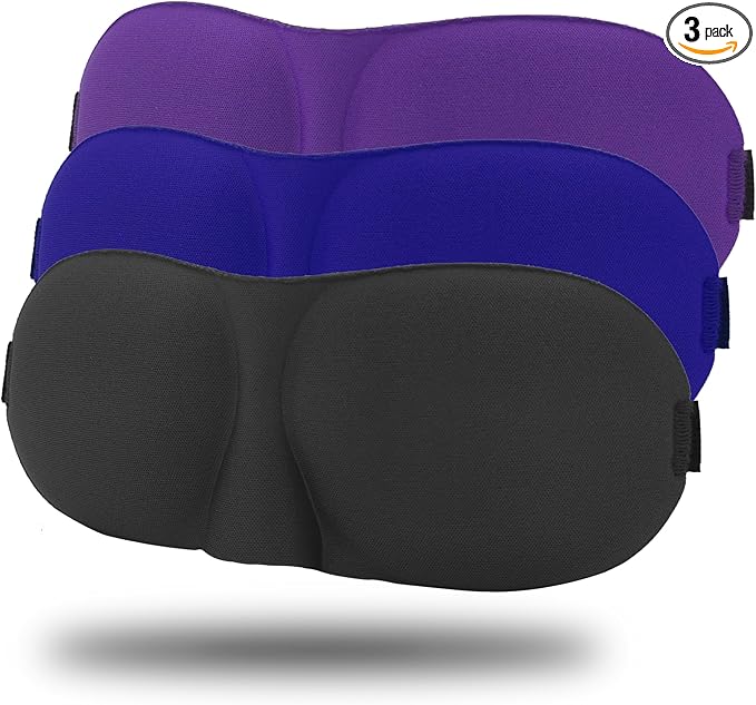 Sleep Mask Pack of 3, 100% Block Out Light, 3D Eye Masks for Sleeping, Night Blindfold for Men Women, Back and Side Sleeper, Ultralight Travel Eye Cover Multi-Colored