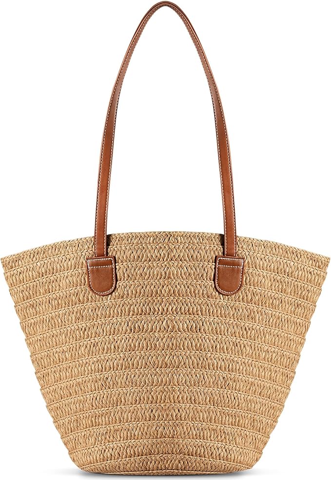 Pleneal Straw Beach Bags for Women - Women Beach Handmade Woven Tote Bag, Summer Mesh Hollow Shoulder Bag for Holiday