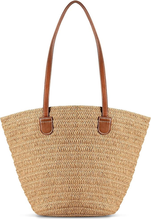 Pleneal Straw Beach Bags for Women - Women Beach Handmade Woven Tote Bag, Summer Mesh Hollow Shoulder Bag for Holiday