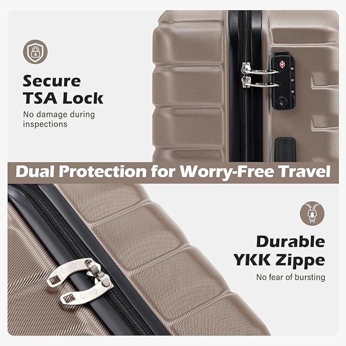 Coolife Medium Checked Luggage with Spinner Wheels, Hardside Suitcase TSA Lock Lightweight Travel Luggage 24-inch,Brown