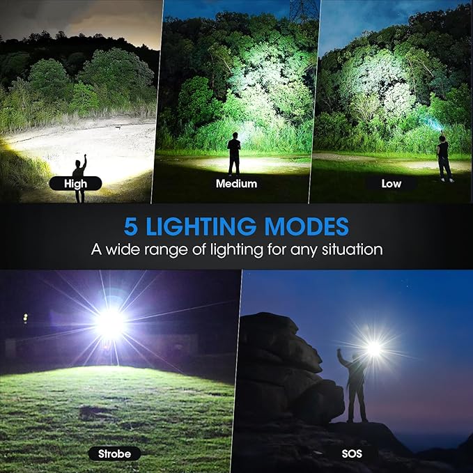 Flashlights Rechargeable LED High Lumens - 4 Pack 90,000LM Super Bright Flashlight, Adjustable Powerful Flash Light with 5 Modes, Waterproof Handheld Flashlight for Home, Camping