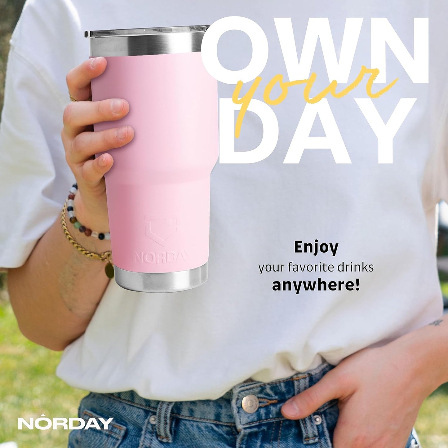 NORDAY | Tumbler with Lid - 30oz - Light Pink Insulated Tumbler - Stainless Steel Tumblers - Double Wall Insulated Travel Coffee Mug for Car Cup Holder - Keeps Temperature for 24hr - Anti Spill Lid