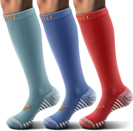 BULLIANT Men Compression Socks 3Pairs-Knee High Socks 15-20 Pressure Unise- Cushioned Sole Extra Wicking