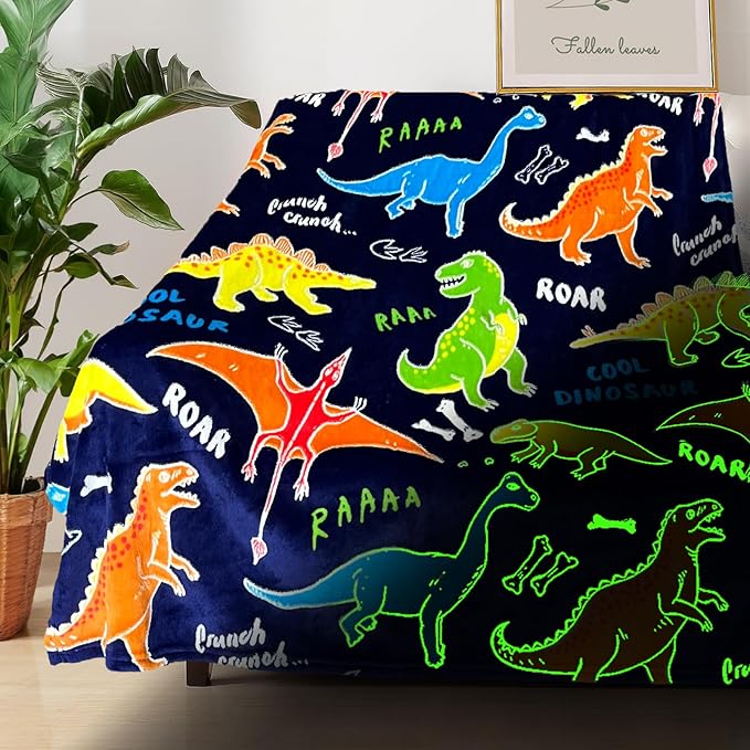 Dinosaur Blanket for Boys, Dinosaur Glow in The Dark Blanket for Kids/Toddler/Baby, Soft Fleece Blankets and Throw, Birthday 50"x 60"