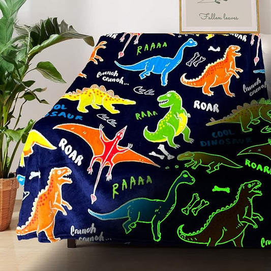 Dinosaur Blanket for Boys, Dinosaur Glow in The Dark Blanket for Kids/Toddler/Baby, Soft Fleece Blankets and Throw, Birthday 50"x 60"