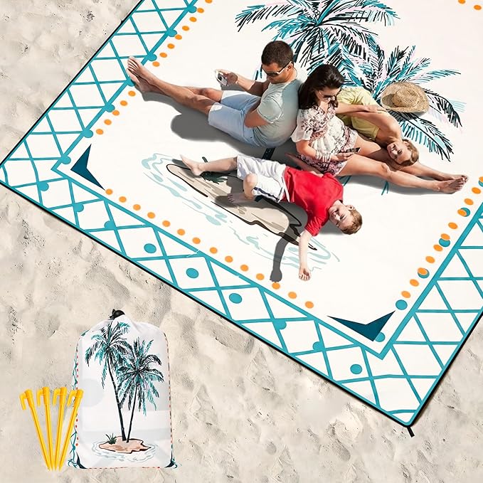 Beach Blanket Waterproof Sandproof Beach Mat 79”x 83” for 1-8 Adults Quick Drying Durable Outdoor Picnic Mat for Beach Festival Travel Camping Hiking (Flower Cocotree, 79"×83"(4 Person))