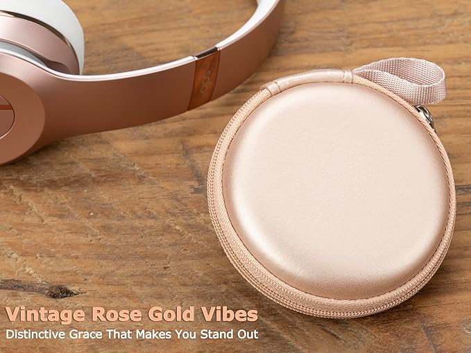 Ginsco Mini-Portable Hard Shell Earbuds Case for Apple EarPods Headphones USB-C Wired Ear Buds/Samsung Galaxy Wired Earbuds, Travel Case for Earphones Earplugs (1, Rose Gold)