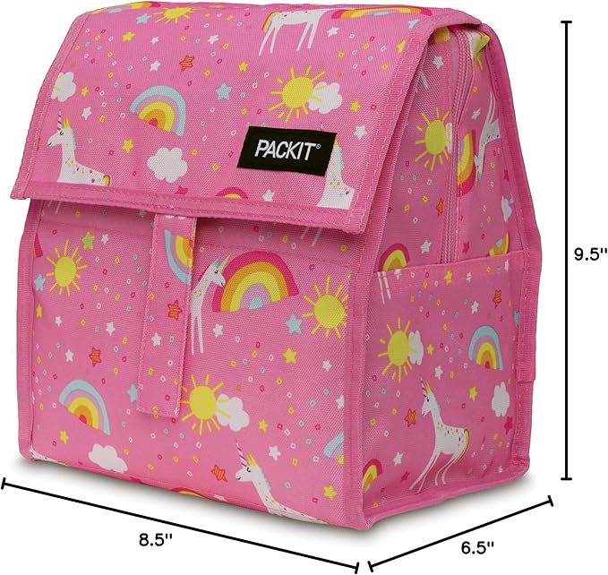 PackIt Freezable Lunch Bag, Unicorn Dream Pink, Built with EcoFreeze Technology, Foldable, Reusable, Zip and Fold Closure with Buckle Handle, Designed for Work Lunches and Fresh Lunch On the Go
