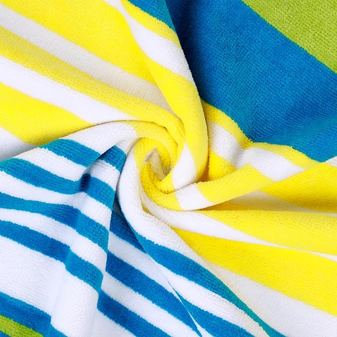Superior Cotton Beach Towel, Absorbent Oversized Towel for Swimming Pool, Camping, Bathroom, Shower, Large, Quick Drying, Adults, Kids, Colorful, Mira Striped Collection, 68" x 34", Yellow-Green