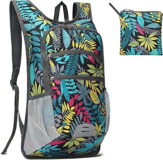20L Lightweight Hiking Daypack, Foldable Travel Packable Backpack for Men Women for Cycling Camping Outdoor (Leaf Print)