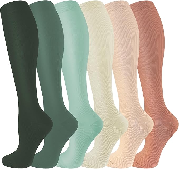 bropite Flora Compression Socks for Women & Men-Knee high 6 Pairs 20-30mmhg Support Running Nurse Travel