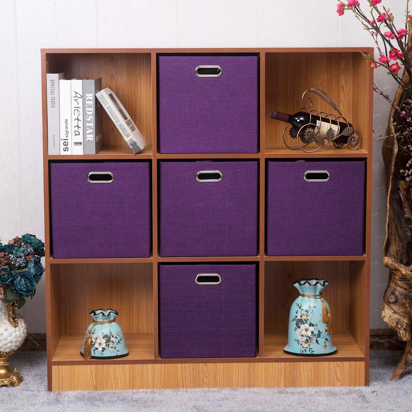 Storage Basket Bins,13×13×13 Foldable Storage Cube Boxes Fabric Drawer for Closet Shelf Cabinet Bookcase - Set of 4, Purple